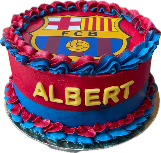 Pastel personalizado decorado con escudo y colores de equipo de fútbol